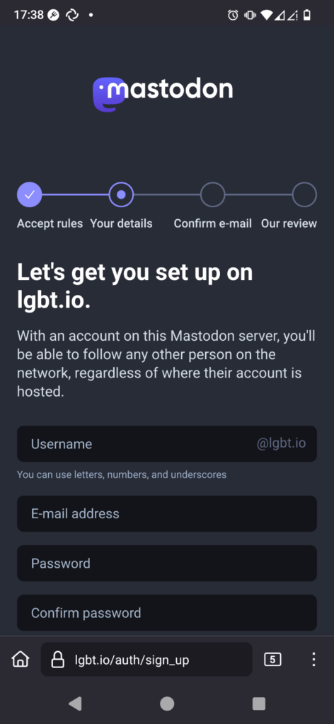 The top of the signup page of lgbt.io