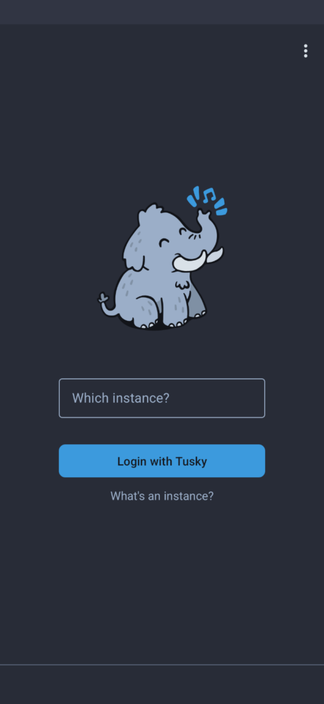 The first screen when you open Tusky
